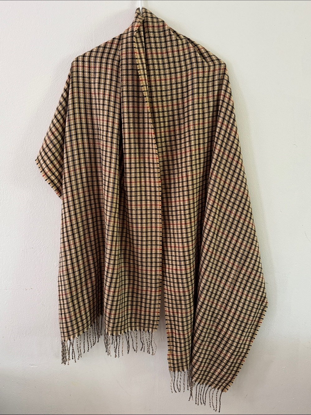 NWT J. Crew Tan Plaid Scarf with Black & Red Accents
